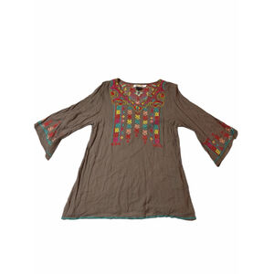 Urban Mangoz Embroidered Boho Tunic Top Festival Hippie Peasant Cotton L
